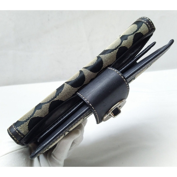 Coach Signature Canvas Leather Trim Turnlock Checkbook Credit Card Bifold Wallet - Picture 5 of 16